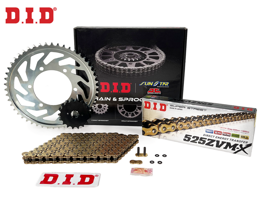 ZİNCİR DİŞLİ SETİ - SUZUKI SV 650 (650 CC) - (1999-2006) / SUZUKI / SV 650 / 650cc / ZİNCİR : DID-525ZVM-X (GOLD)-110 / DİŞLİ : (15T -45T)  / 1999-2000-2001-2002-2003-2004-2005-2006