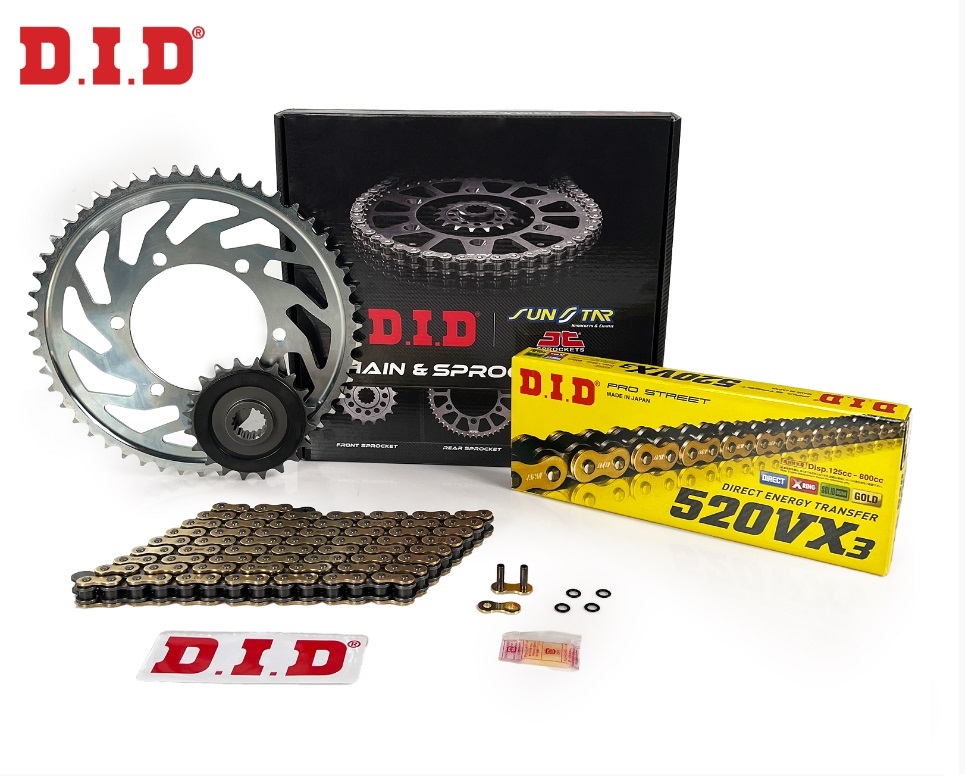 ZİNCİR DİŞLİ SETİ - TRIUMPH TRIDENT (660 CC) - (2021-2024) / TRIUMPH / TRIDENT / 660cc / ZİNCİR : DID-520VX3 (GOLD)-120 / DİŞLİ : (16T -51T)  / 2021-2022-2023-2024