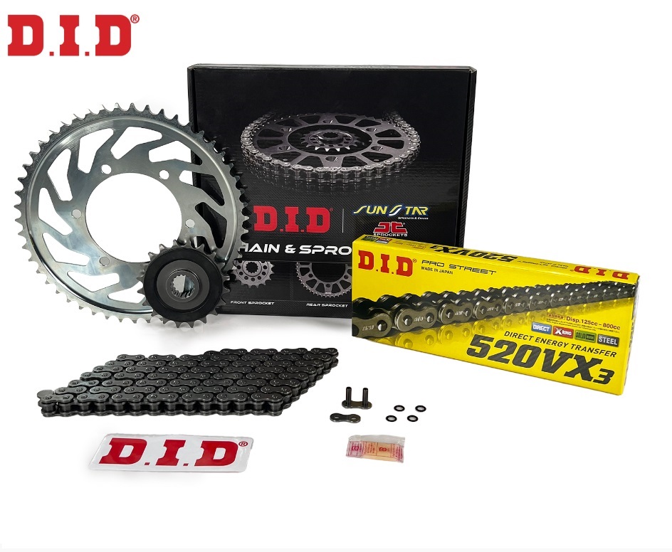 ZİNCİR DİŞLİ SETİ - TRIUMPH DAYTONA (660 CC) - (2024-2025) / TRIUMPH / DAYTONA / 660cc / ZİNCİR : DID-520VX3 (ÇELİK)-120 / DİŞLİ : (15T -51T)  / 2024-2025