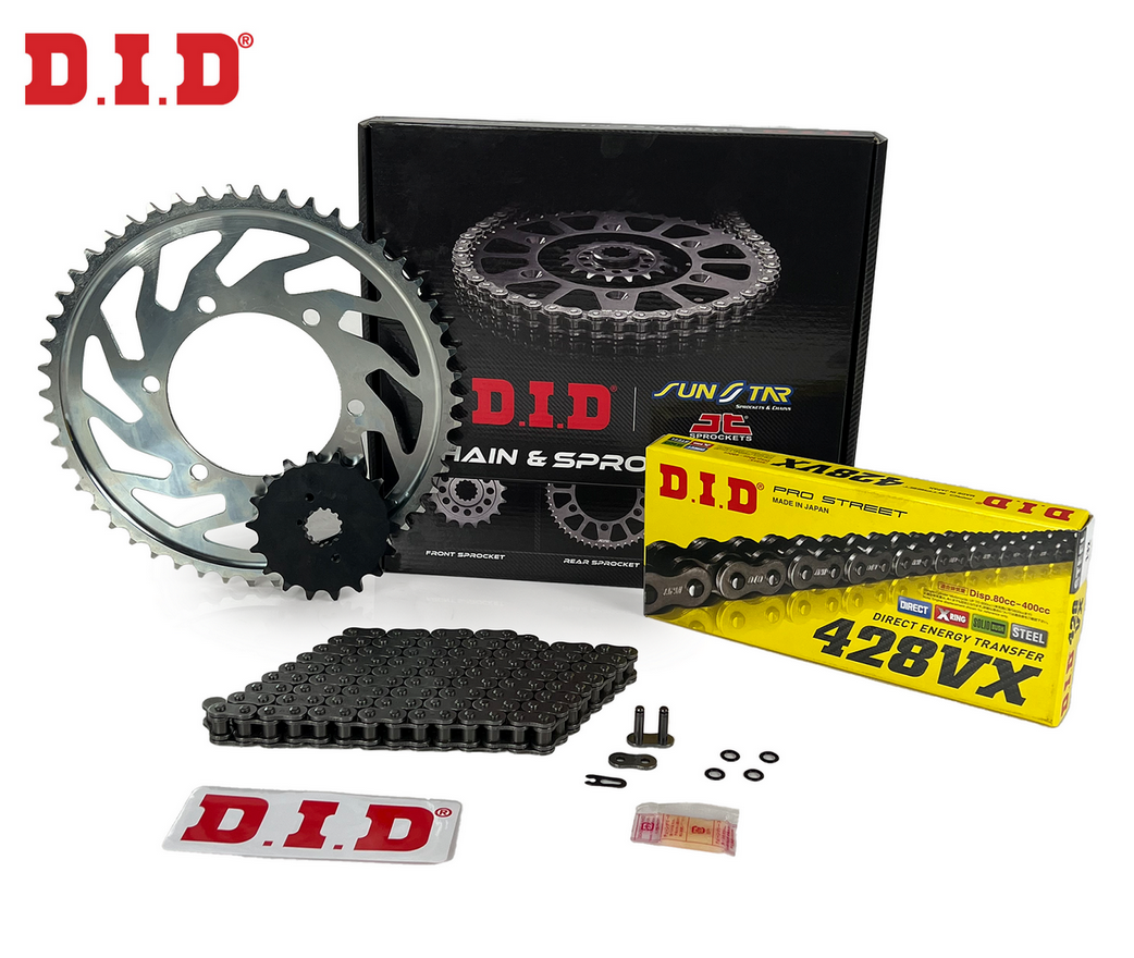 ZİNCİR DİŞLİ SETİ - HONDA CBR 125 R (125 CC) - (2004-2010) / HONDA / CBR 125 R / 125cc / ZİNCİR : DID-428VX (ÇELİK)-124 / DİŞLİ : (15T -42T)  / 2004-2005-2006-2007-2008-2009-2010