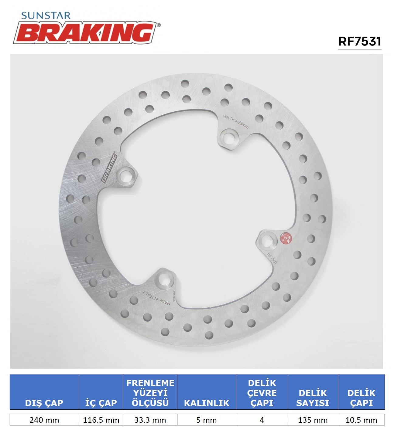 HONDA CBF 500-600-1000 / X-ADV 750 / CBR 600 F YUVARLAK ARKA FREN DİSKİ / HONDA / CBF 600 / 600cc / ARKA  / 2004-2005-2006-2007-2008-2009-2010-2011-2012