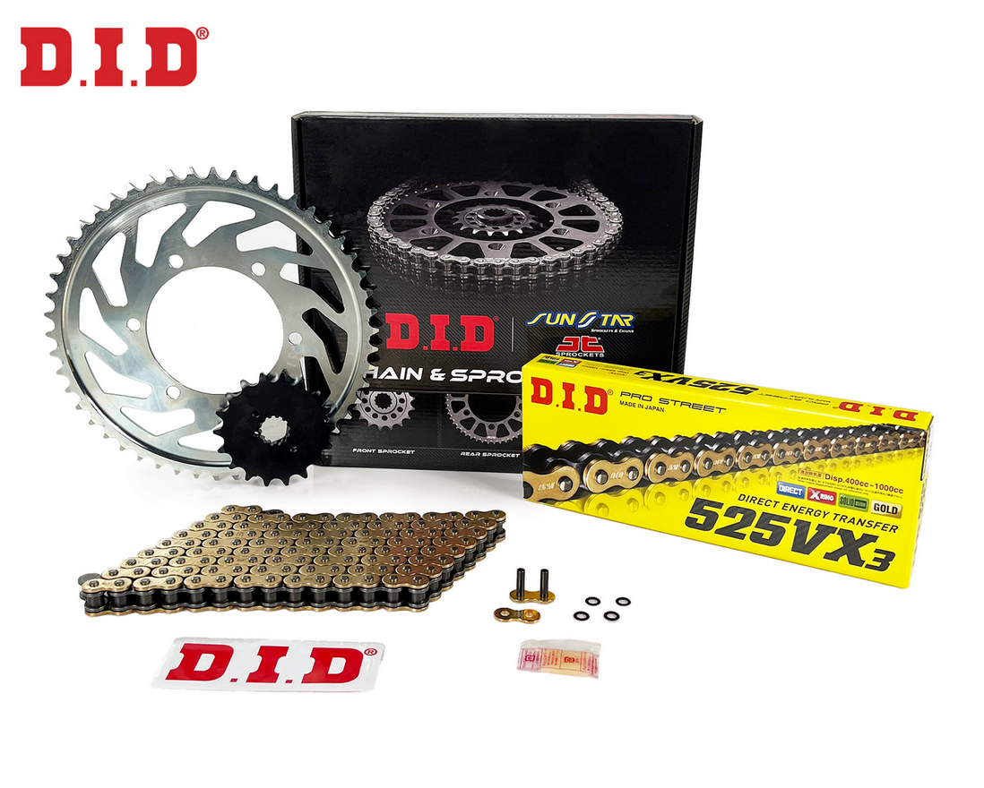 ZİNCİR DİŞLİ SETİ - HONDA CBR 600F (600 CC)  - (1997-1998) / HONDA / CBR 600F / 600cc / ZİNCİR : DID-525VX3 (GOLD)-110 / DİŞLİ : (15T -43T)  / 1997-1998