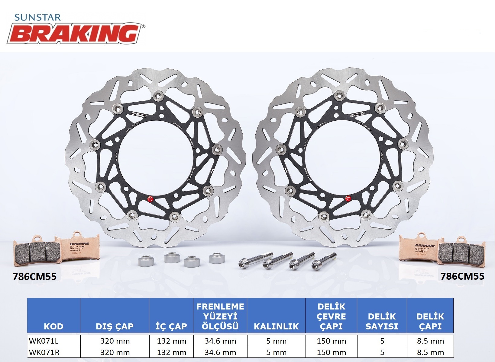 PERFORMANS FREN DİSKİ (SET) / YAMAHA / T-MAX / 530cc / İKİ ÖN DİSK + 2 ÖN BALATA SETİ / 2012-2013-2014-2015-2016-2017-2018-2019