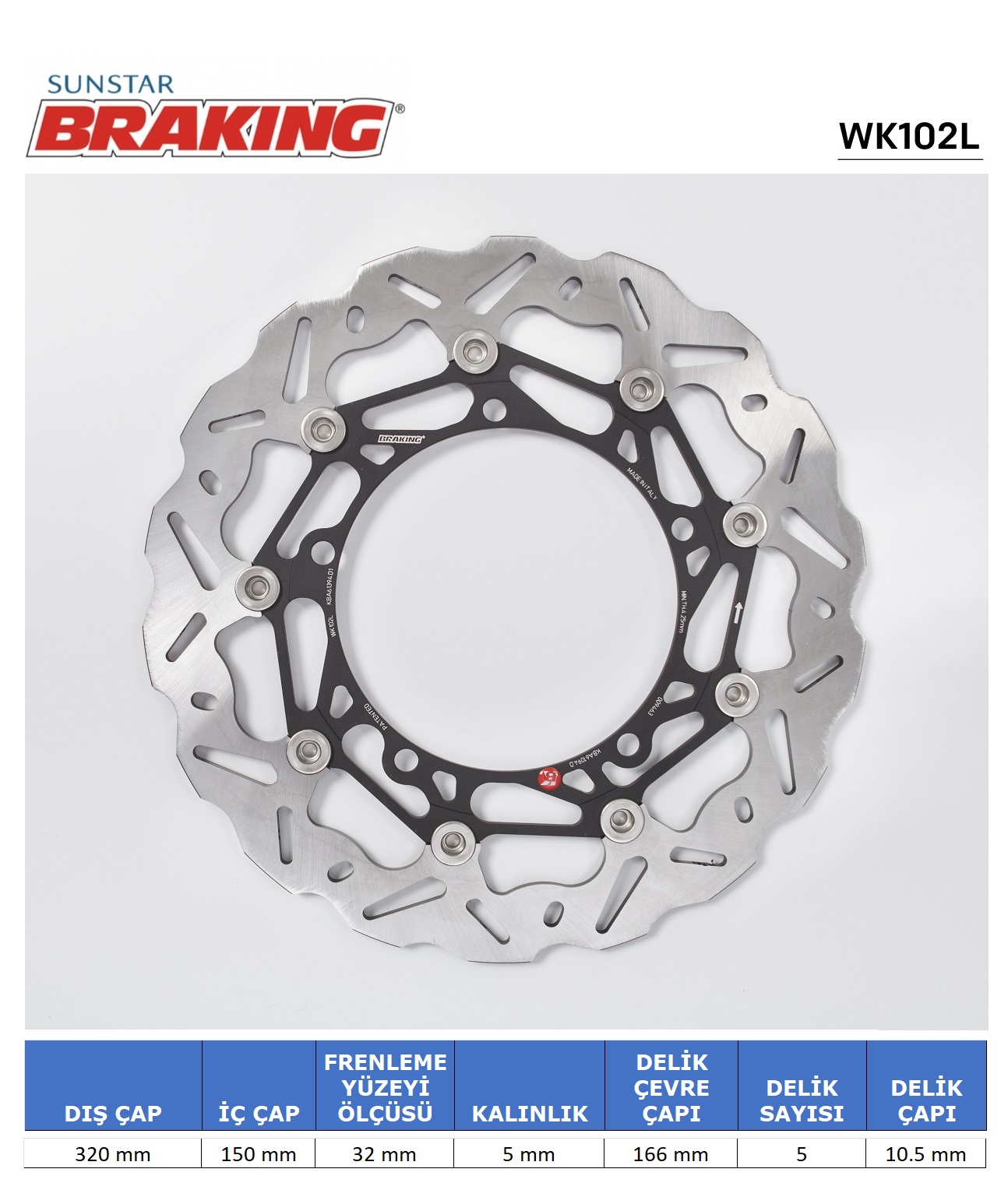 TRIUMPH SPEED TRIPLE 1050 / TROPHY 1215 DALGALI ÖN PERFORMANS FREN DİSKİ (SOL) / TRIUMPH / SPEED TRIPLE / R / S / RS / 1050cc / ÖN SOL  / 2008-2009-2010-2011-2012-2013-2014-2015-2016-2017-2018-2019-2020-2021