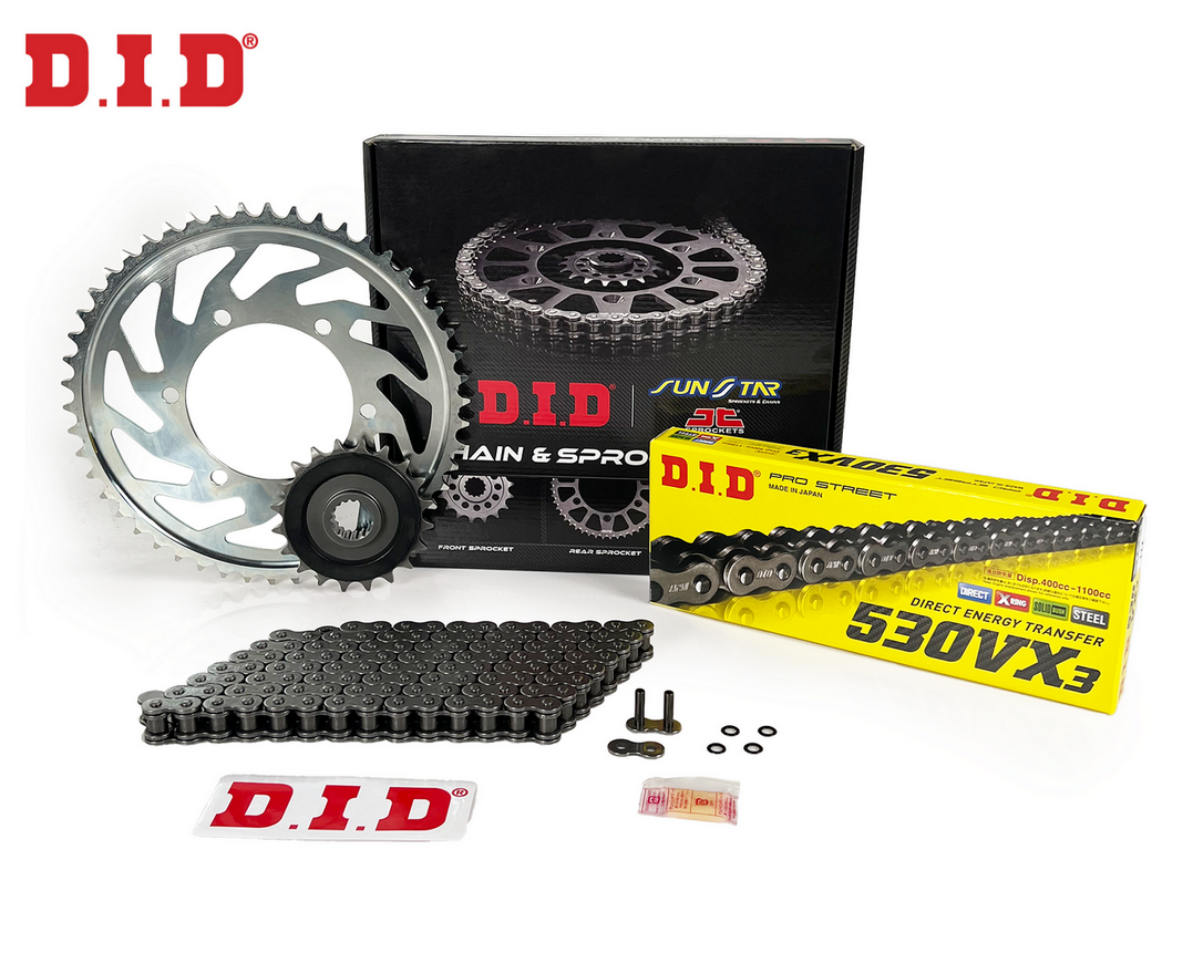 ZİNCİR DİŞLİ SETİ - SUZUKI TL R (1000 CC) - (1998-2003) / SUZUKI / TL R / 1000cc / ZİNCİR : DID-530VX3 (ÇELİK)-104 / DİŞLİ : (17T -40T) - ARKA DİŞLİ (ORJ+1) / 1998-1999-2000-2001-2002-2003
