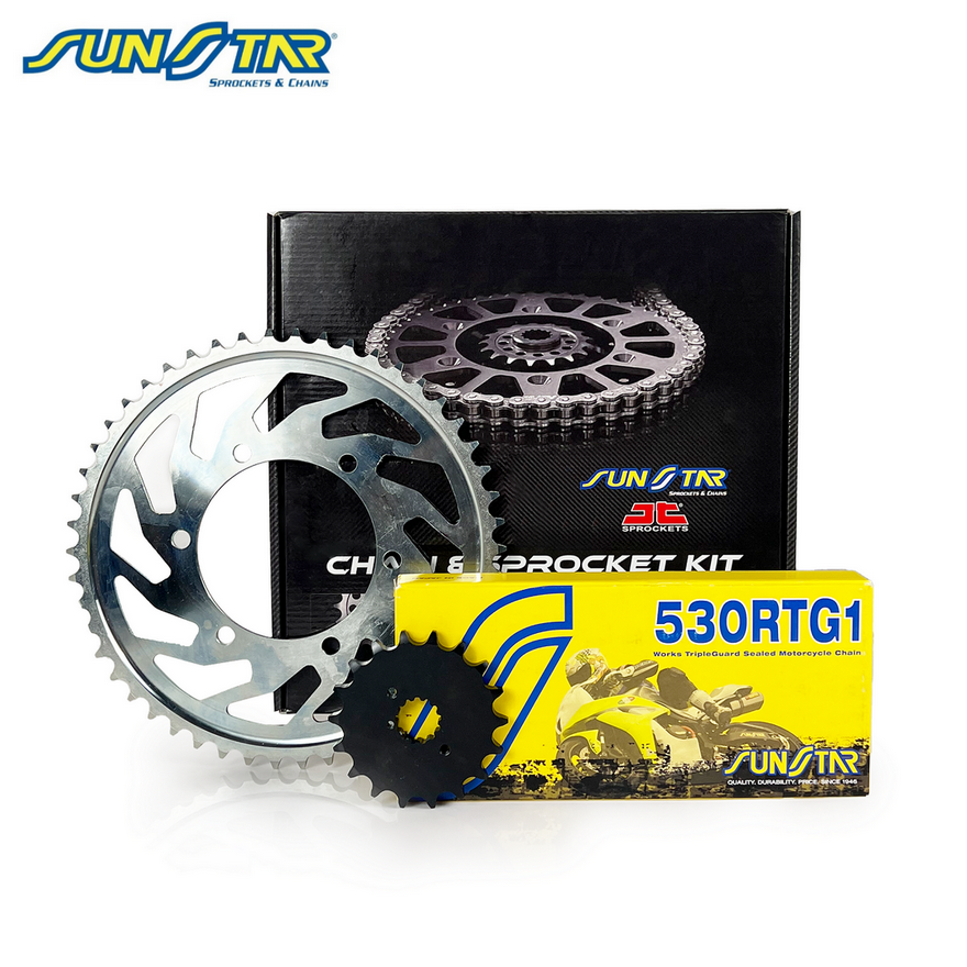 ZİNCİR DİŞLİ SETİ SUZUKI GSF BANDIT / S (650 cc)  (2005-2006) / SUZUKI / GSF BANDIT / S / 650cc / ZİNCİR: SUNSTAR 530RTG1 (Gold)-112 / ÖN-ARKA DİŞLİ: SUNSTAR (15T-47T) / 2005-2006